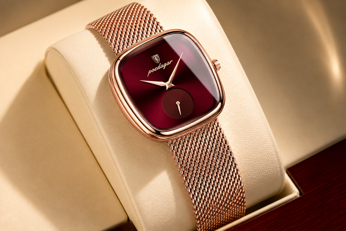 Bordeaux Nights Women's Mesh Band Watch – Rose Gold Tone